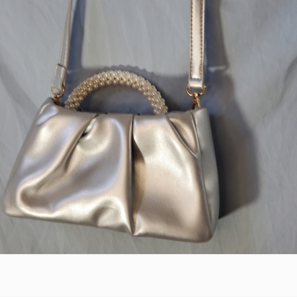 Silver Women's Adjustable Handbag Fsux Pearl Hsndle